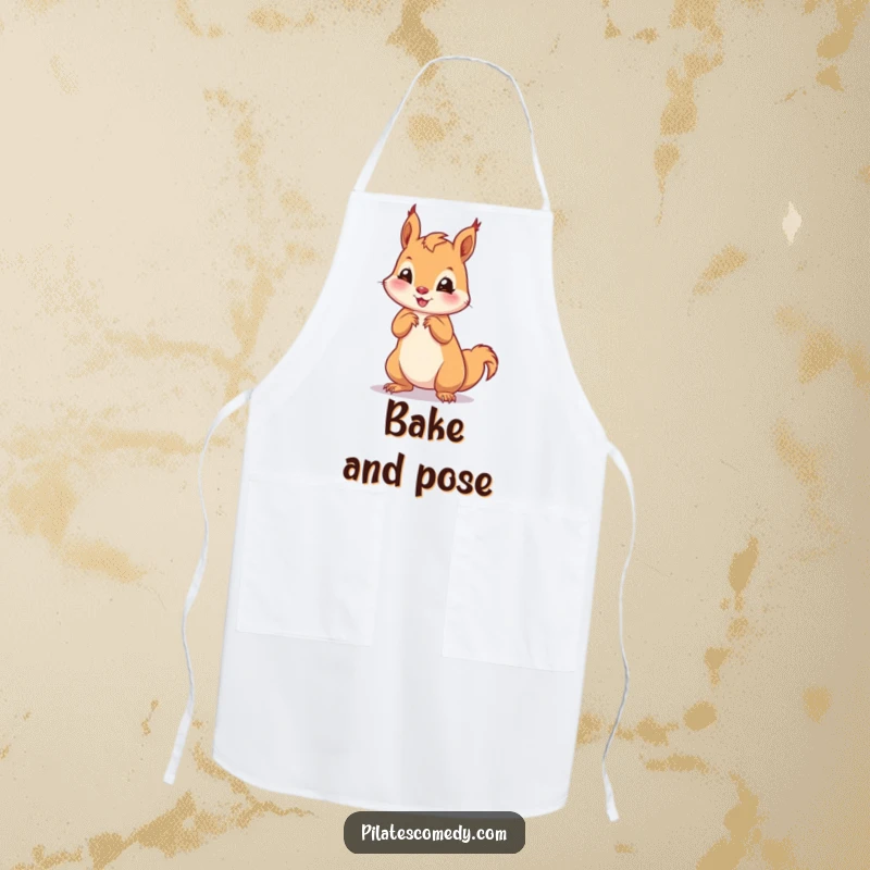 Funny squirrel apron with a playful squirrel in an on-all-fours pose, ideal for kitchen use and adding cute humor.