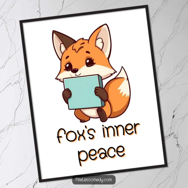 Funny fox poster of a curious character holding a yoga block, adding a calming and humorous touch to yoga or meditation rooms.