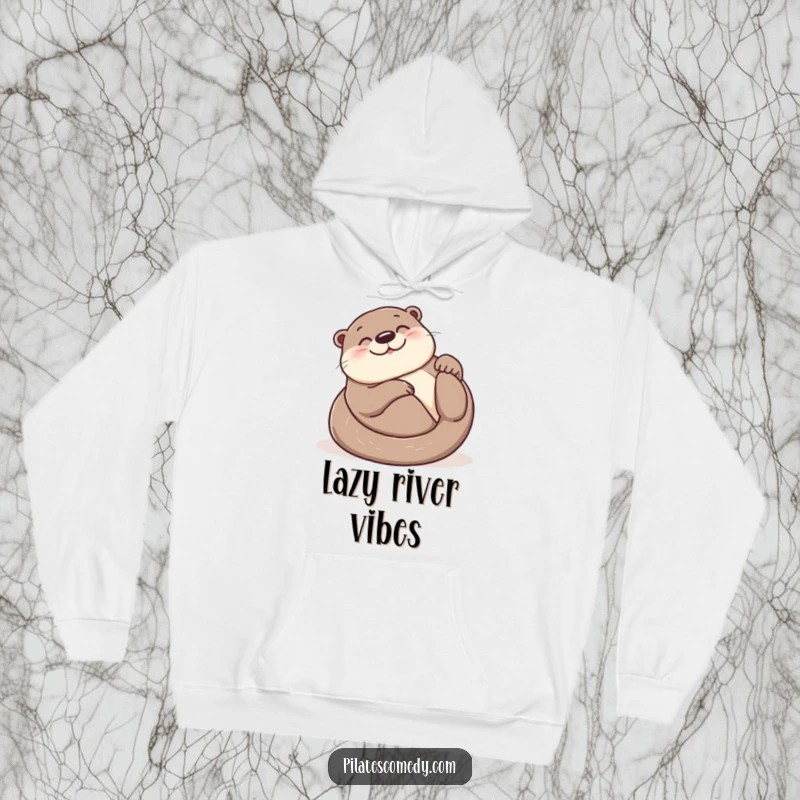 Funny otter hoodie featuring a smiling otter in a blissful roll on its back, offering warmth and joyful animal humor.