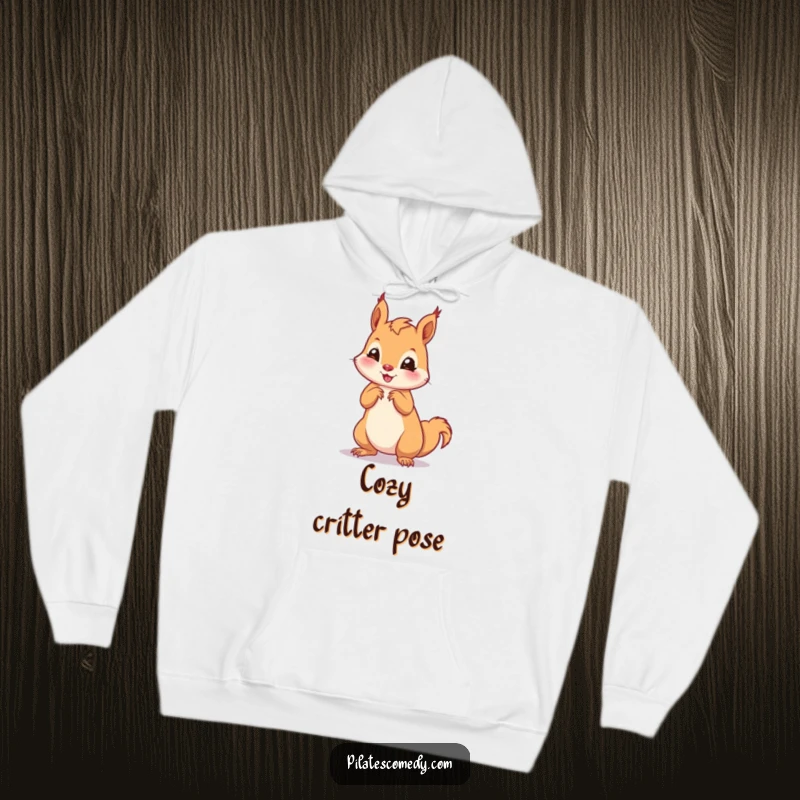 Funny squirrel hoodie featuring a playful squirrel in an on-all-fours pose, offering warmth and adorable animal humor.