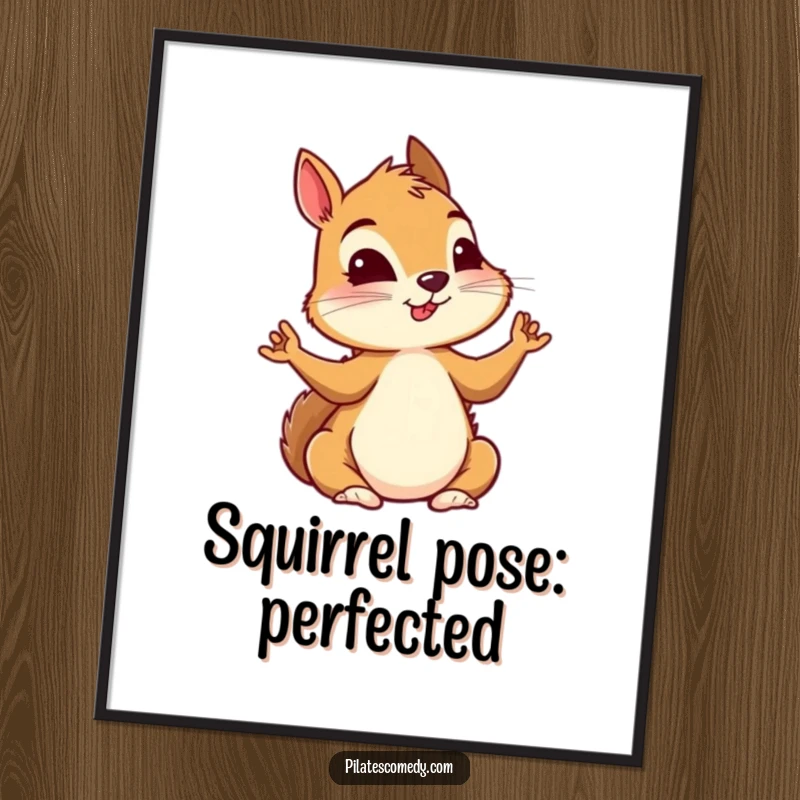 Funny Free Printable Wall Art featuring a squirrel in a meditative yoga pose, radiating calm and humor for your decor.