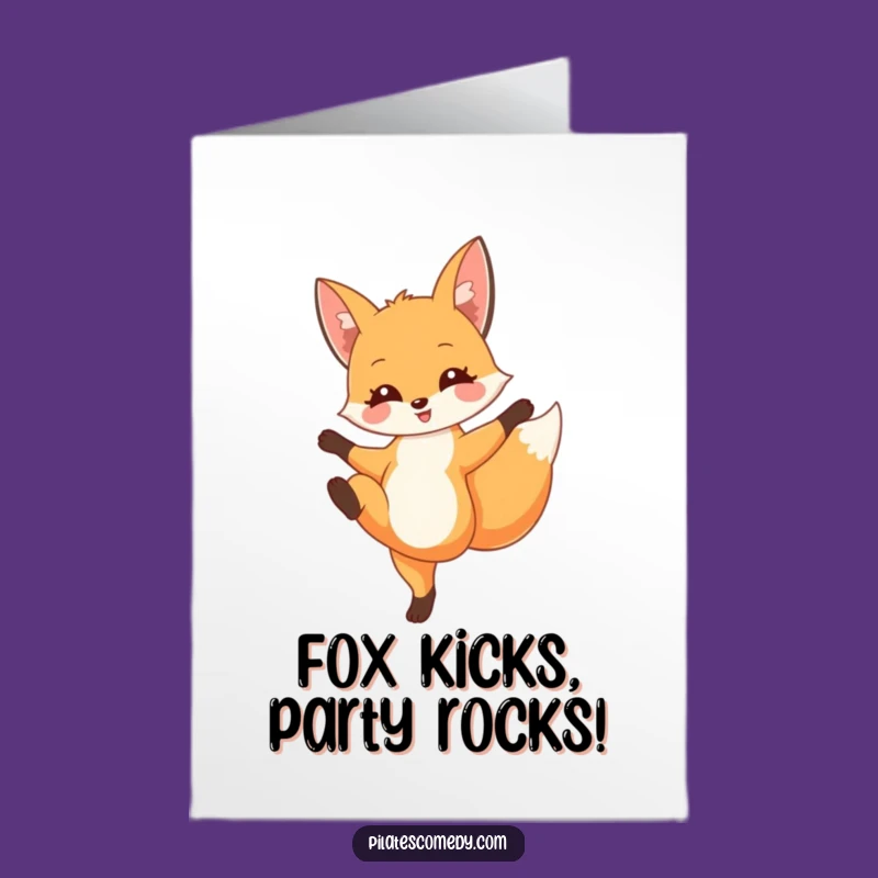 Free Printable Birthday Card: Elegant Fox Kick, Humorous Downloadable Celebration