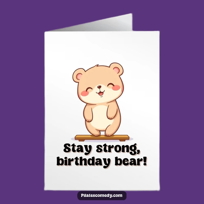 Free Printable Birthday Card: Yoga Bear Plank - Funny Downloadable Gift for Fitness Fans