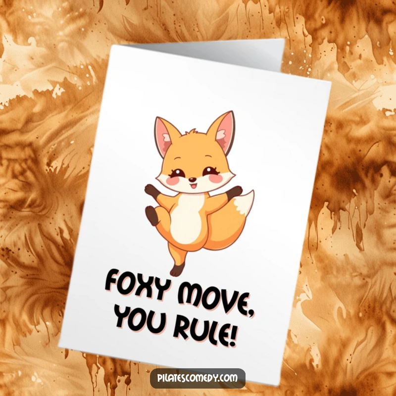 Funny Free Printable Congratulations Card: A delighted fox executing a graceful leg extension, full of charm.