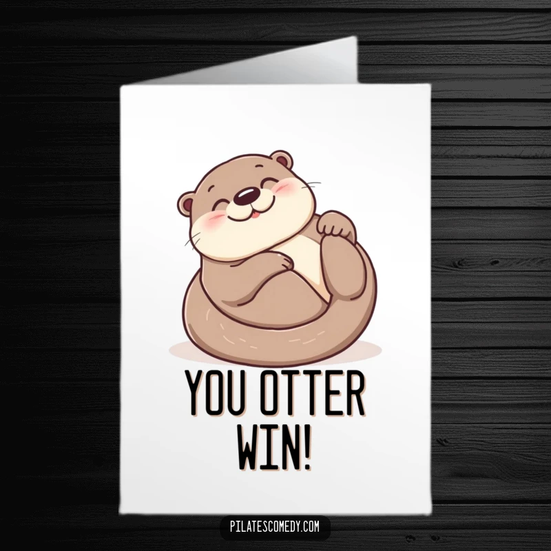 Funny Free Printable Congratulations Card: A smiling otter contentedly rolling on its back, embodying happiness.