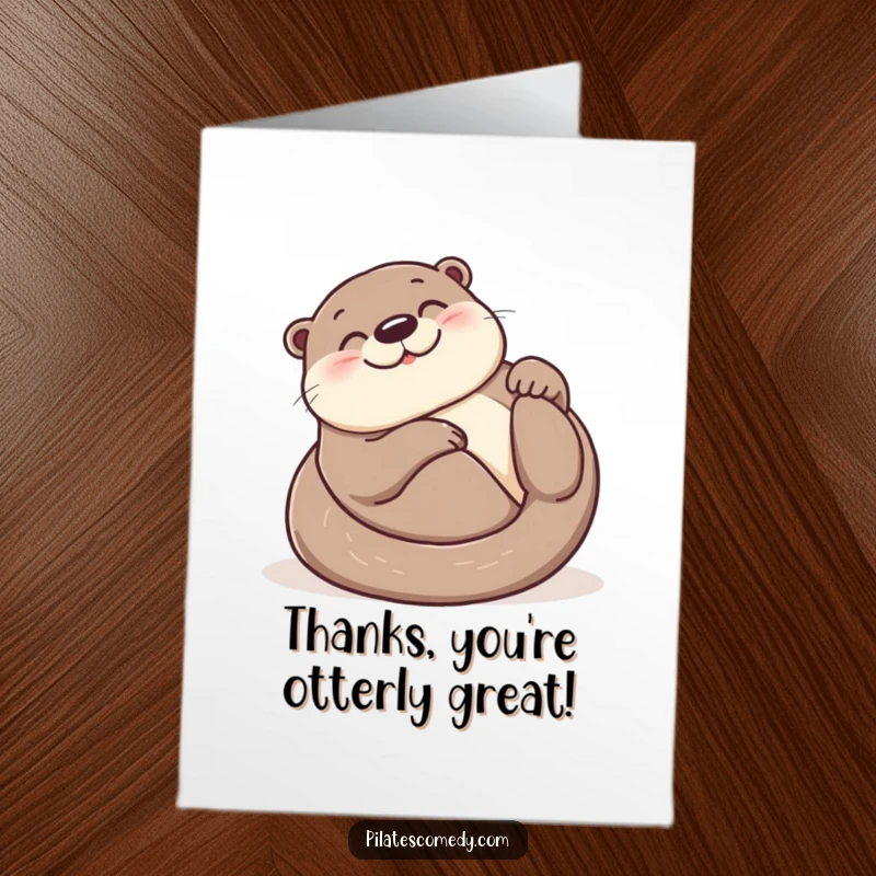 Funny Free Printable Thank You Card: A smiling otter gently rolling on its back, conveying happy thanks.