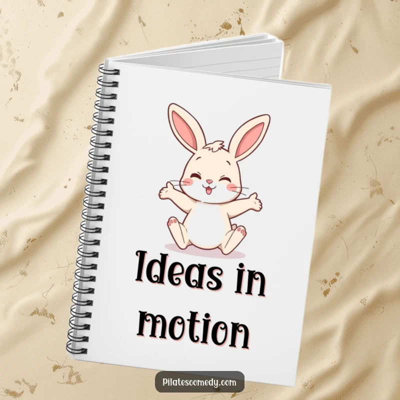 Funny bunny notebook with a cheerful rabbit in a curious stretching pose on the cover, perfect for journaling and note-taking.