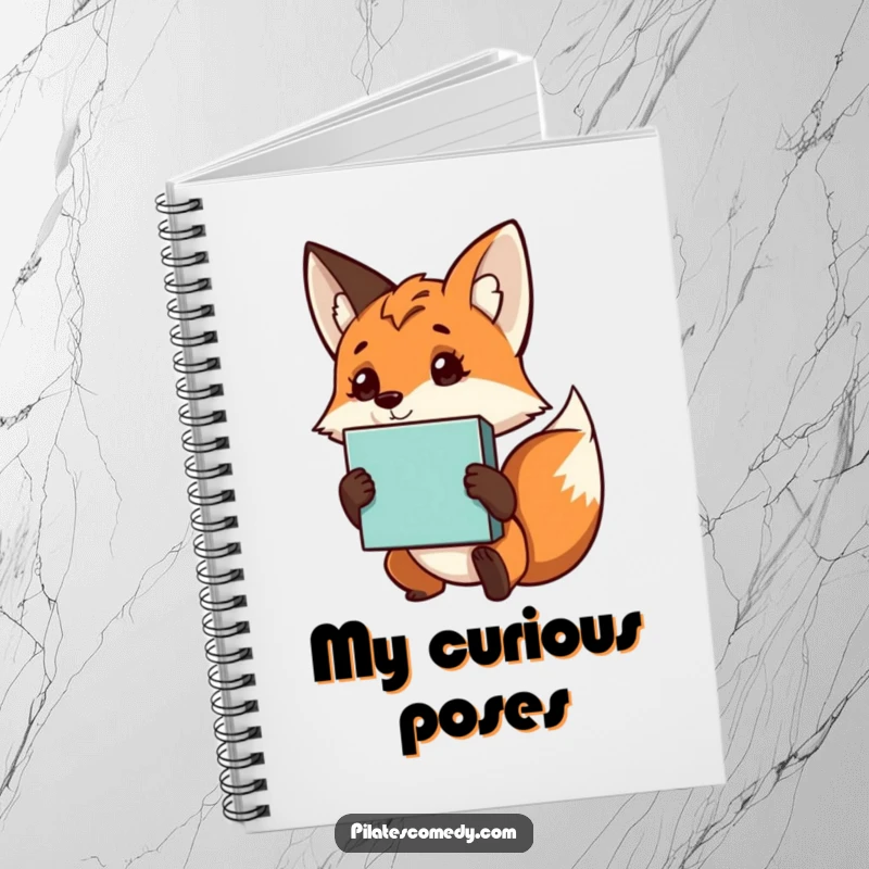 Funny fox notebook with a curious character holding a yoga block, perfect for journaling, note-taking, and mindful reflection.