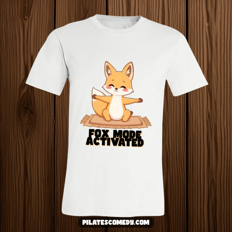 Funny fox character performing a graceful stretch on a yoga mat, showcasing flexibility and a peaceful demeanor.