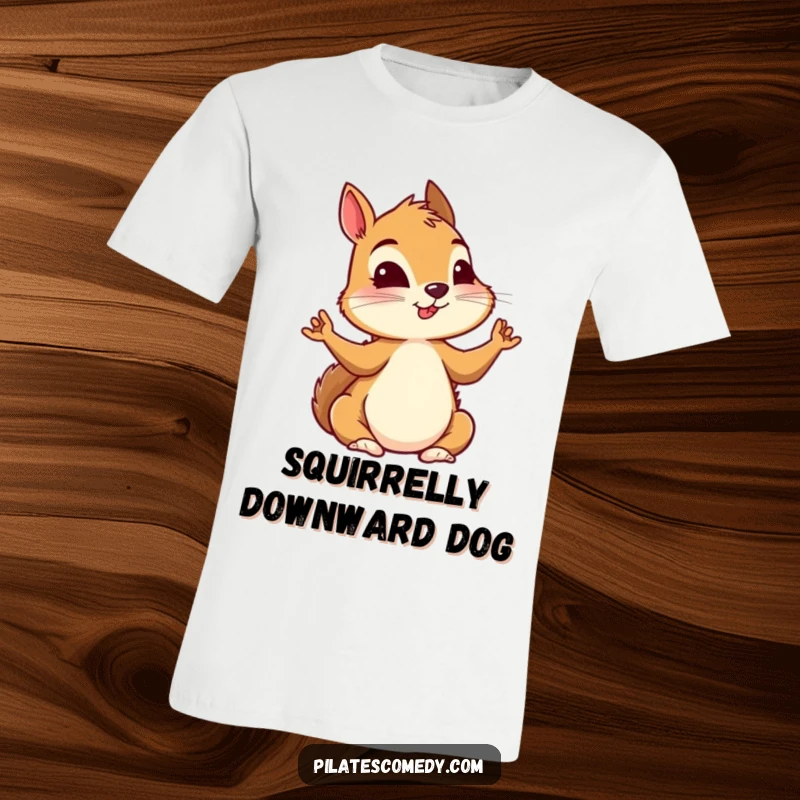 Funny squirrel in a detailed yoga pose, radiating intense focus and calm on a comfortable t-shirt.