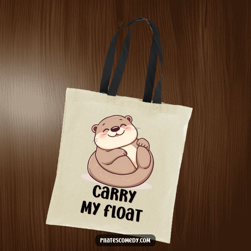 Funny otter tote bag depicting a smiling otter in a joyful roll on its back, perfect for shopping or daily errands.