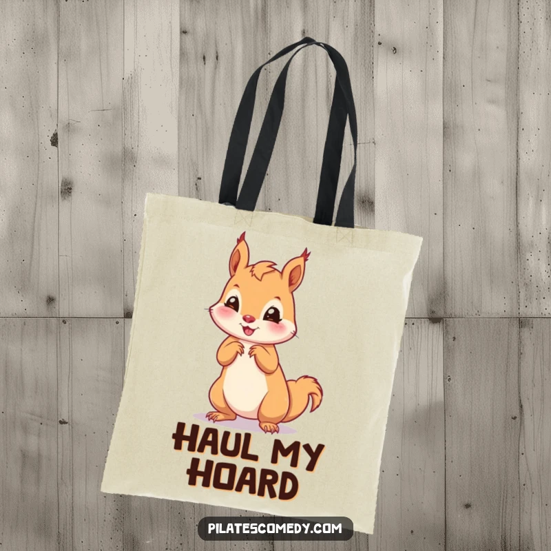 Funny squirrel tote bag depicting a playful squirrel in an on-all-fours pose, perfect for shopping or daily errands.